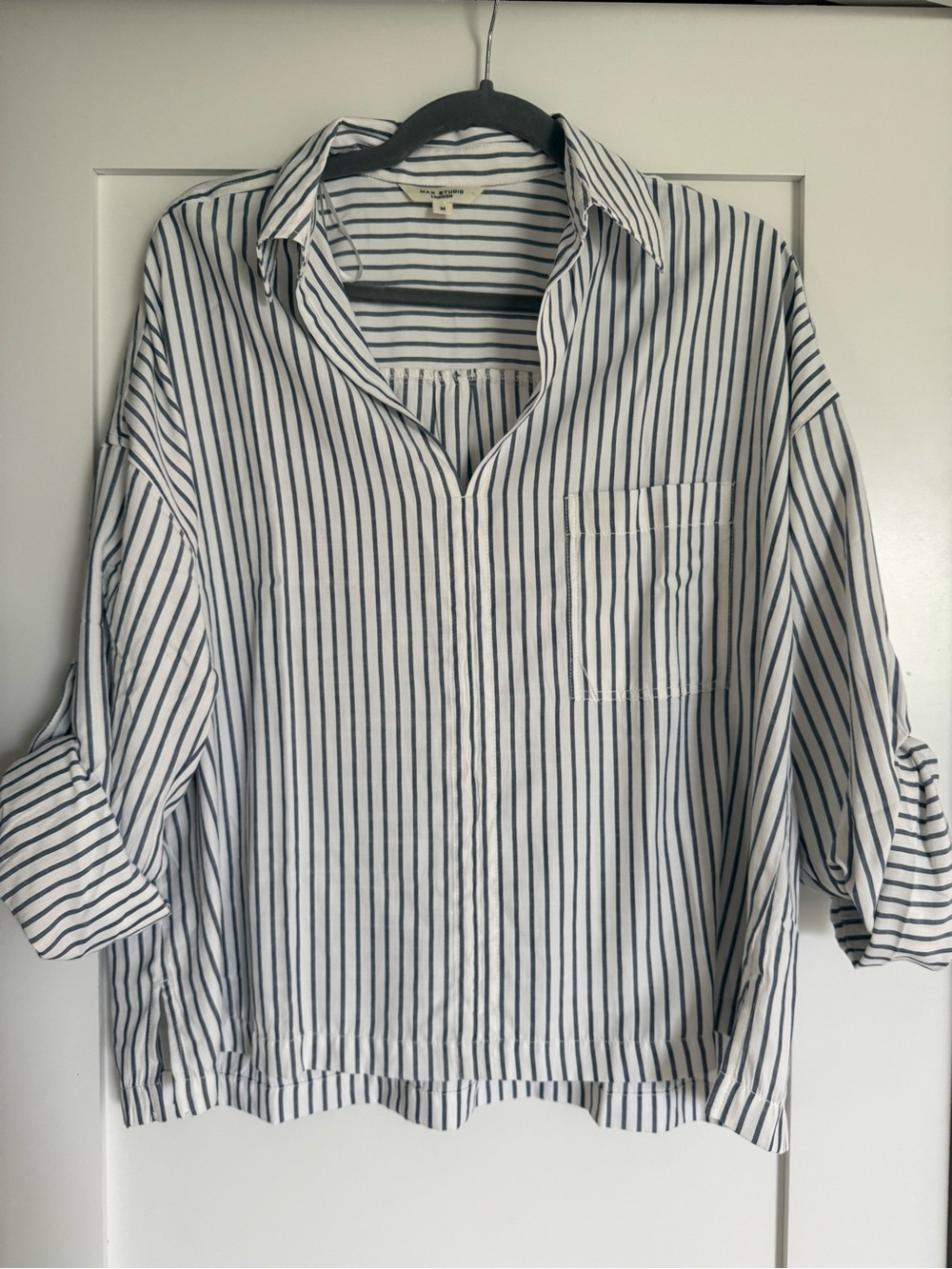 Striped Buttonless Popover Shirt - Navy on White